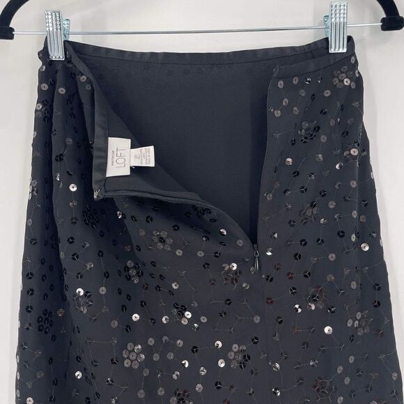 LOFT Women's Sheer Lined Sequin Overlay Straight Pencil Skirt Black Size 2P - Picture 6 of 9